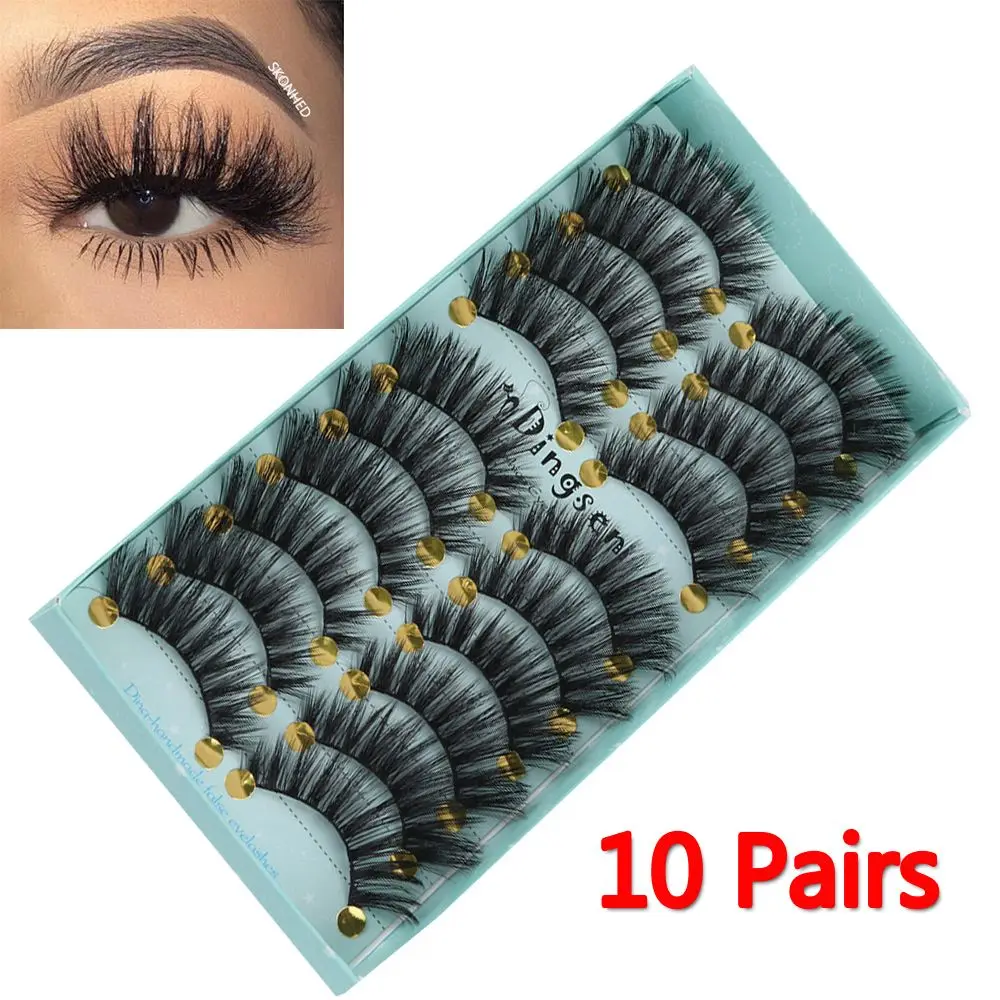 

10 Pairs Beauty Makeup Fluffy Natural Wispies Lashes 3D Faux Mink Hair Thick Long False Eyelashes Lash Extension Tools