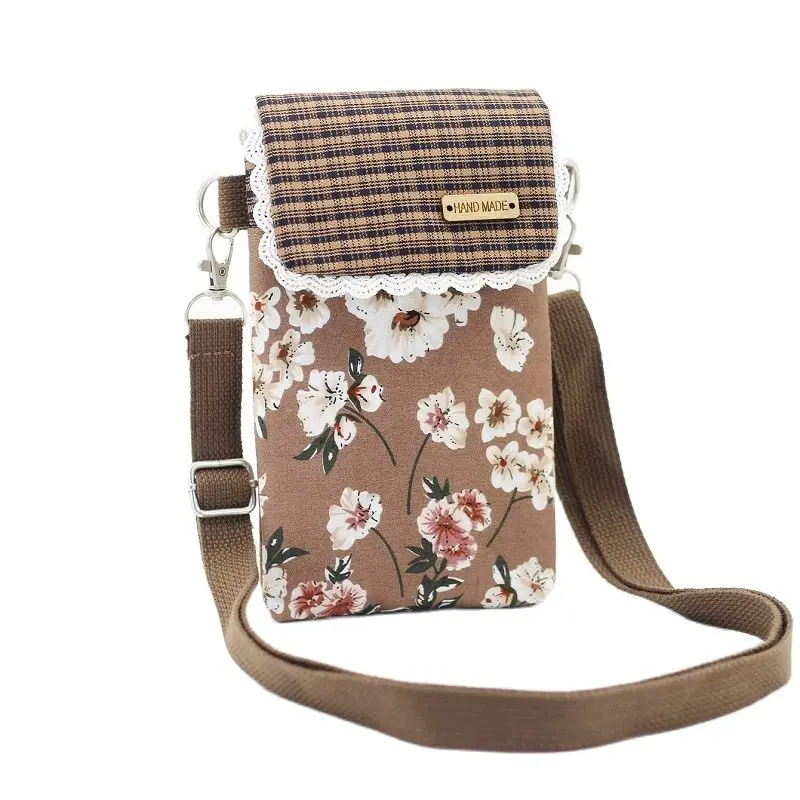 

Cotton Floral Prints Women's Mini Handbag Brands 2023 Ladies Mobile Phone Purse Wallet Shoulde Bag Female Money Pouch For Girls