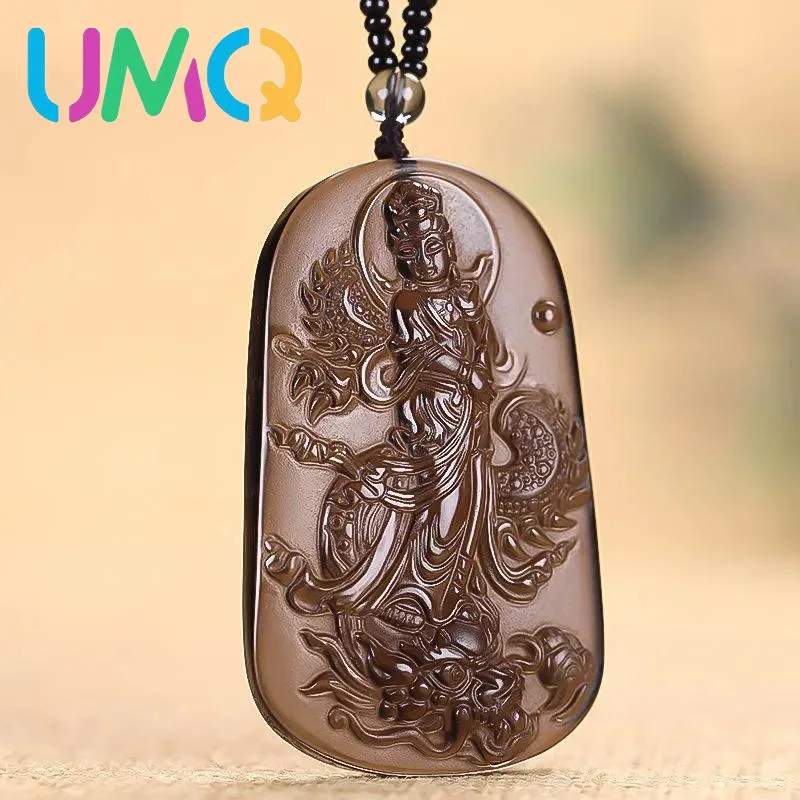 

Obsidian Guanyin Buddha Head Stone Dare to Be the Wolf Tooth Guan Gong Pendant Men's and Women's Obsidian Gold Obsidian Pendant