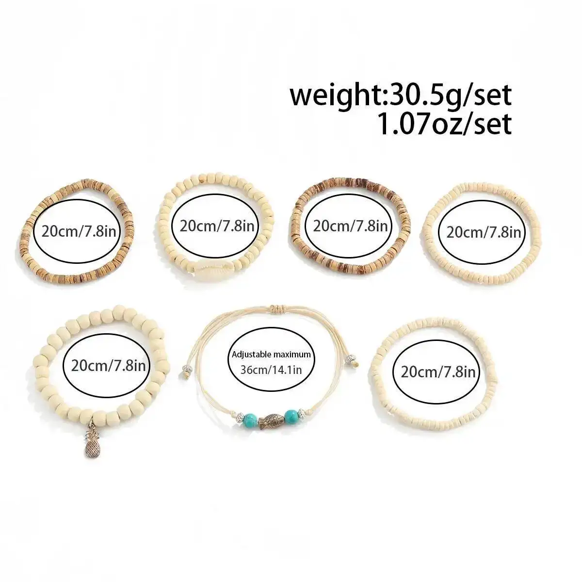 Фото KunJoe, 7 шт./компл., винтажный браслет из кокосовой скорлупы и деревянных бусин, мужской, этнический, с эластичной веревкой, многослойный, с подвесками, подарок №4