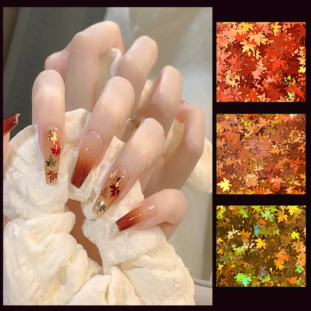 10 г новые лазерные кленовые листья для ногтей искусственные осенние 3D история