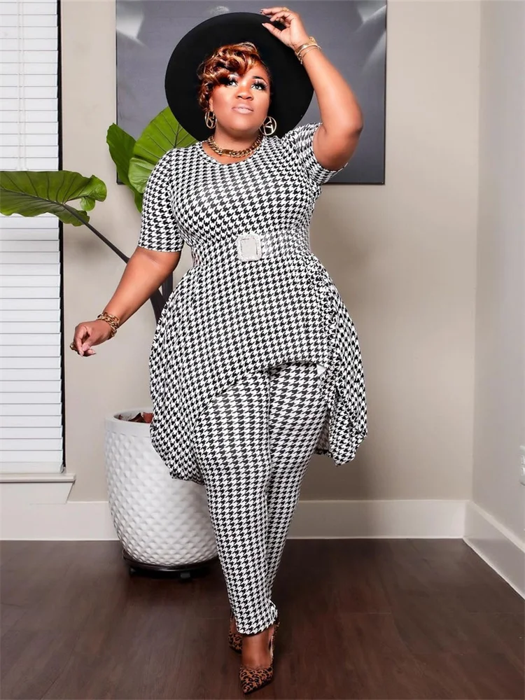 Plus Size Two Piece Summer Outfits Women Clothing Long Top Leggings Matching Sets Wholesale Dropshippi 3xl 4xl 5xl 6xl