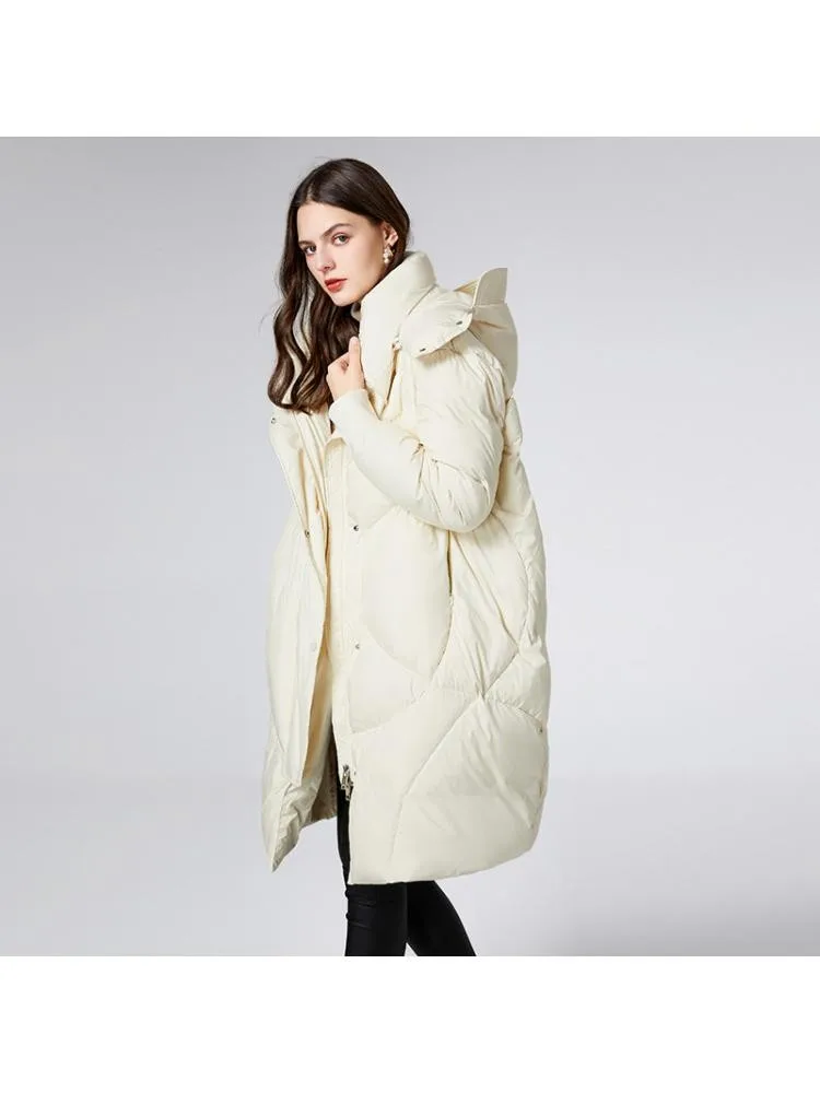 2022 Winter New Thicked Long Black Hooded 90 White Duck Down Coats Women Loose Fashion Style Padded Warmer Bread Jackets