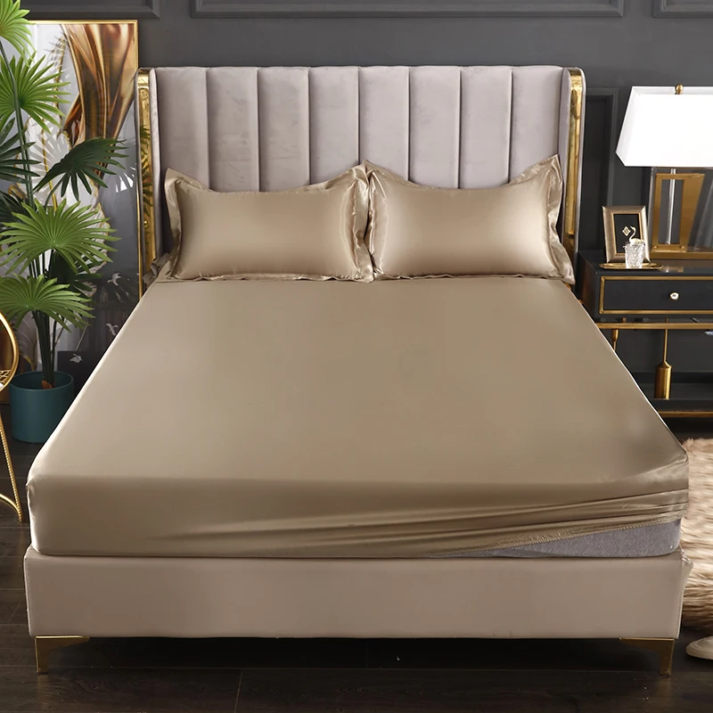 WOSTAR летняя однотонная атласная вискозная натяжная простыня эластичный чехол для