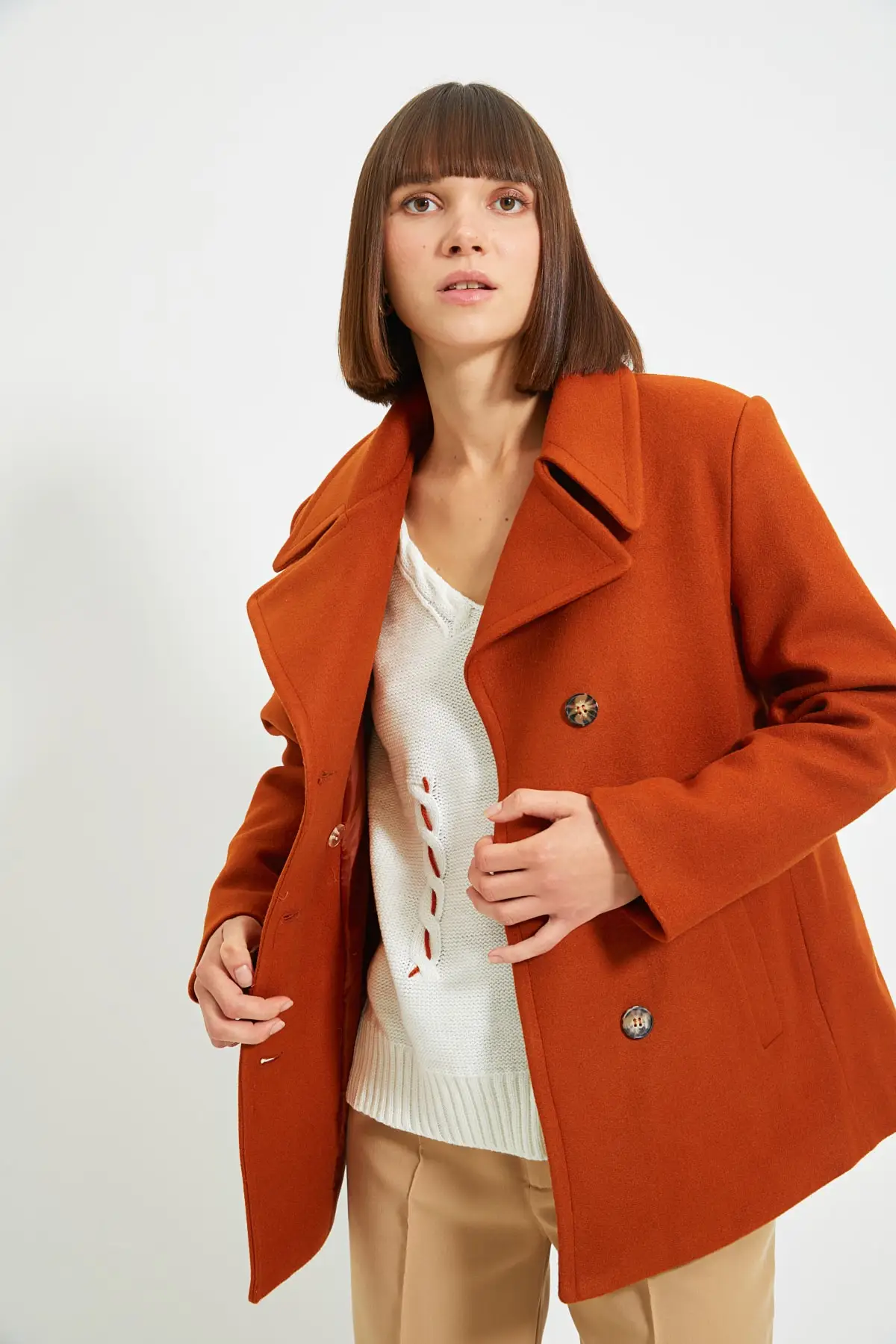 

Trendyol Button Closure Woolen Stamp Coat TWOAW22KB0161