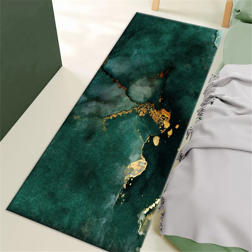 

Luxury Dark Green Bedside Mat Long Non-slip Kitchen Mat For Floor Washable Absorbent Bathroom And Toilet Mat Doormat