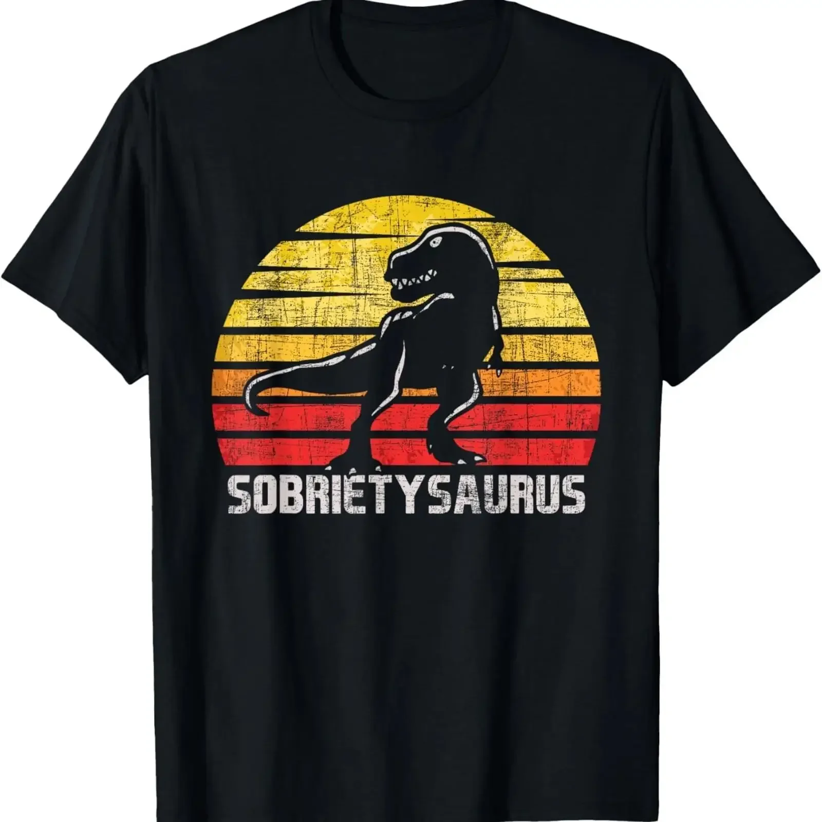 Фото Футболка Sobrietysaurus: Винтажная, с эффектом потертости, для празднования годовщин в AA/NA, мягкая, повседневная, дизайнерская одежда в стиле стритвир №1