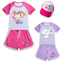 baby cartoon anime unicorn print t shirt shorts hat home leisure sports short sleeve summer girls kids suit
