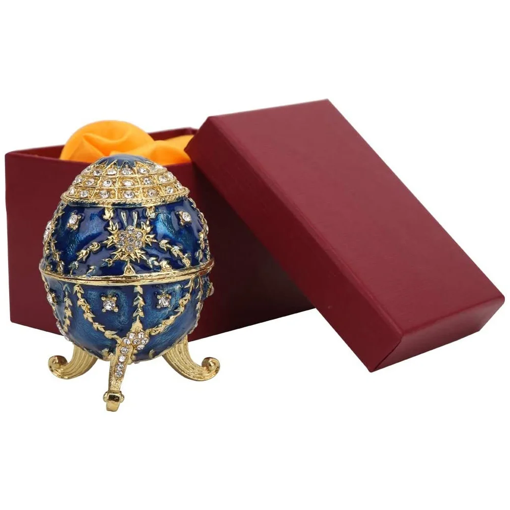 Case Box Organizer Trinket Jewelry Egg Treasure Holder Storage Necklace Enameled Fake Figurine Metalring Faux 
