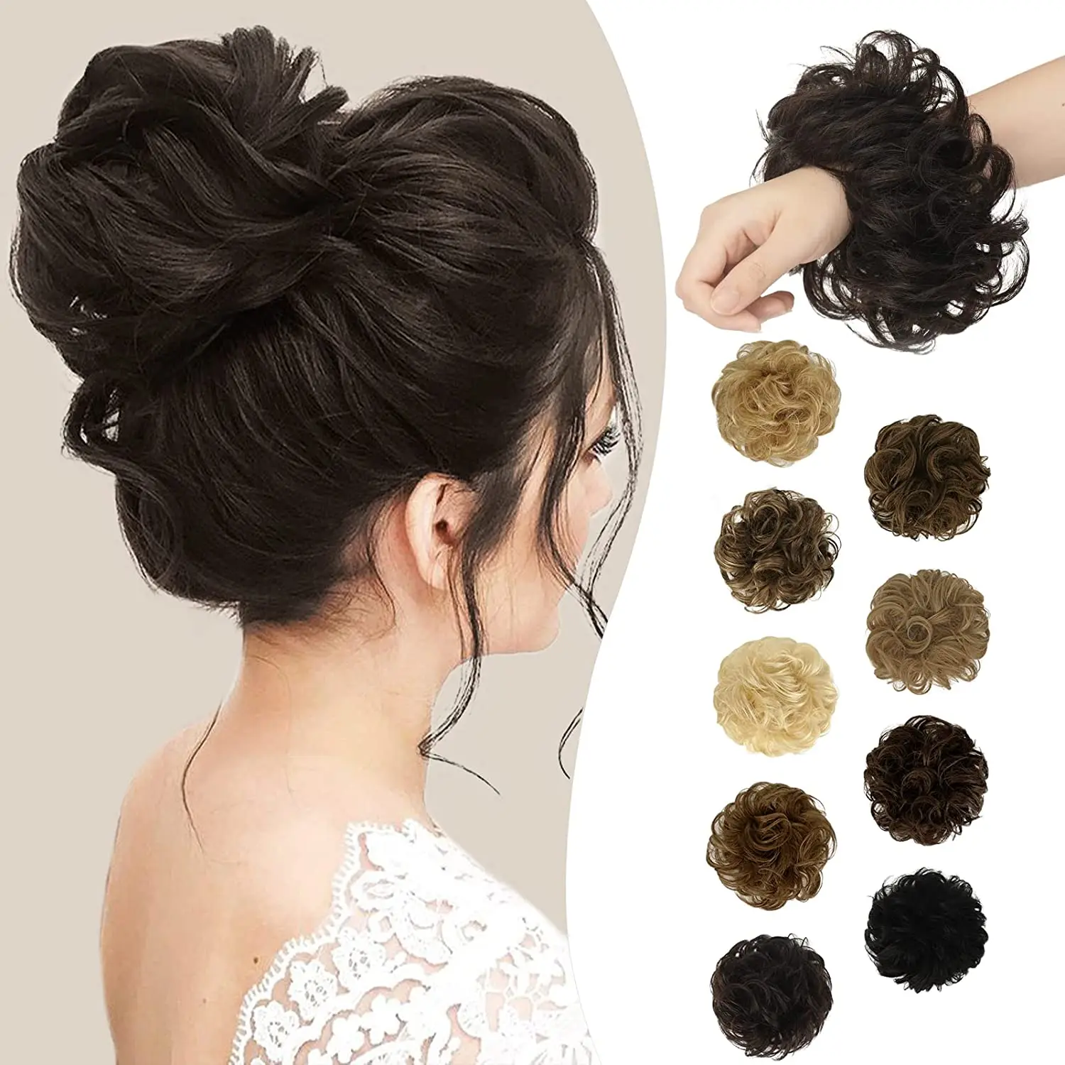 

Elastic Band With Hair Messy Bun Fashion Girls Curly Scrunchie Chignon With Elastic Band Hairpieces Donut For Women Elas