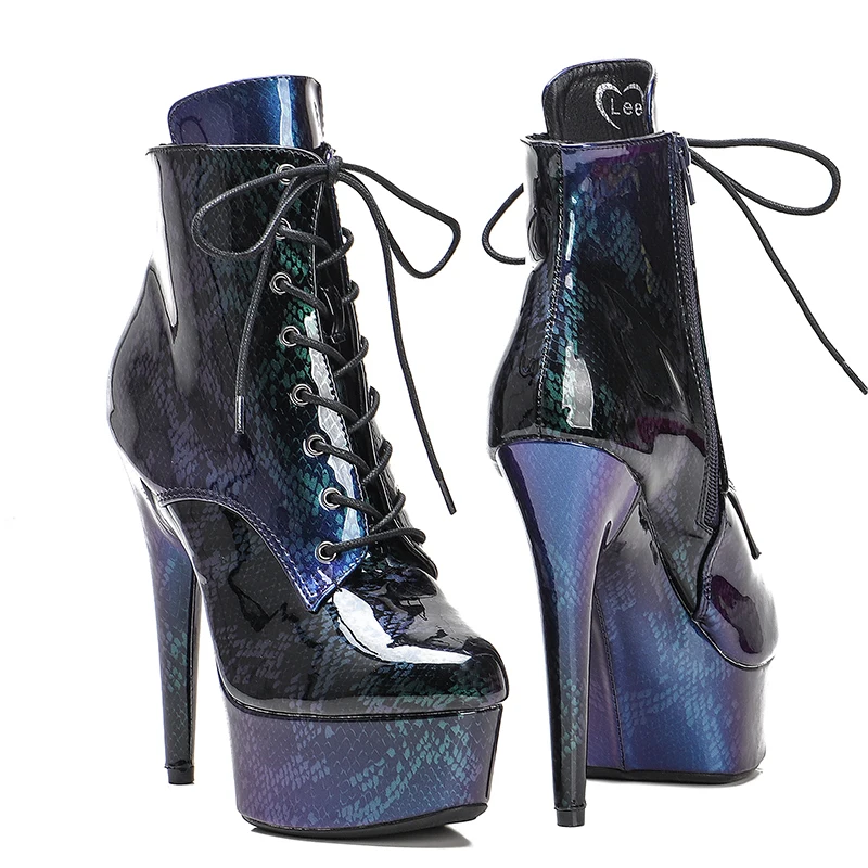Leecabe 15CM/6Inches Snake upper High Heel platform Boots Closed toe  Pole Dance boot