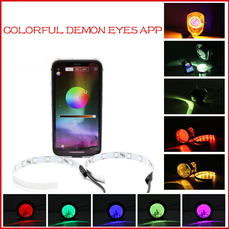 

1 Set Colorful RGB 360 Degree Demon Eyes Bluetooth Devil Eyes Angel Eyes Mobile Phone APP Control Car Headlights Halo Rings Kit
