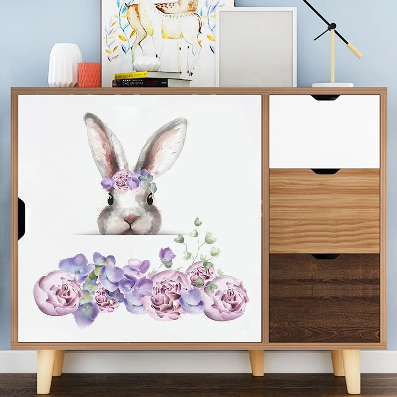 

1pc Flower & Rabbit Pattern Wall Sticker, Modern PVC Self Adhesive Wall Art Decal, For Home Decor, Background Wall Decoration