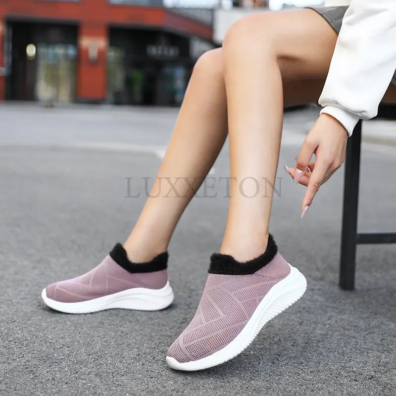 

Couple Cotton Shoes Winter Shoes Men Plush Warm Comfortable Sock Shoes Men Slip on Loafers Lightweight Sneakers Men Flats Women