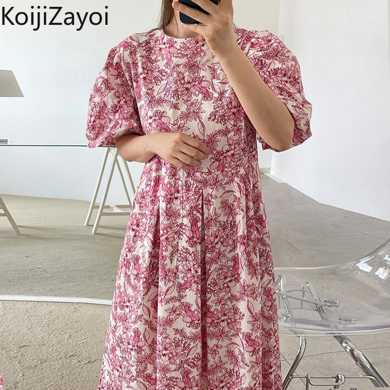 

Koijizayoi Vintage Women Floral Maxi Dress Summer Fashion Lady Chic Korean Dresses Female Short Sleeves Bodycon A Line Vestido