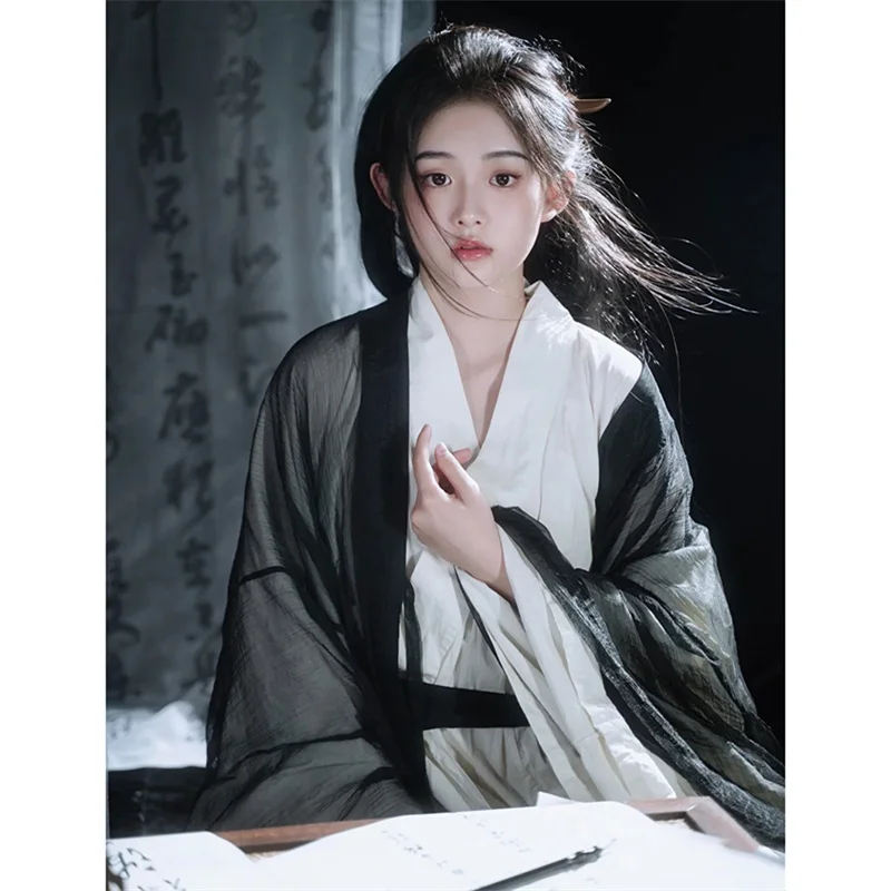 Черно-белые платья для женщин аниме-косплей ханьфу взрослых Женский костюм в