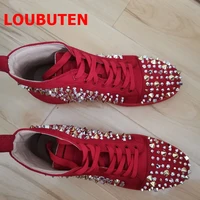 loubuten red suede spikes sneakers men high quality lace up casual shoes luxury high top designer sneakers for men