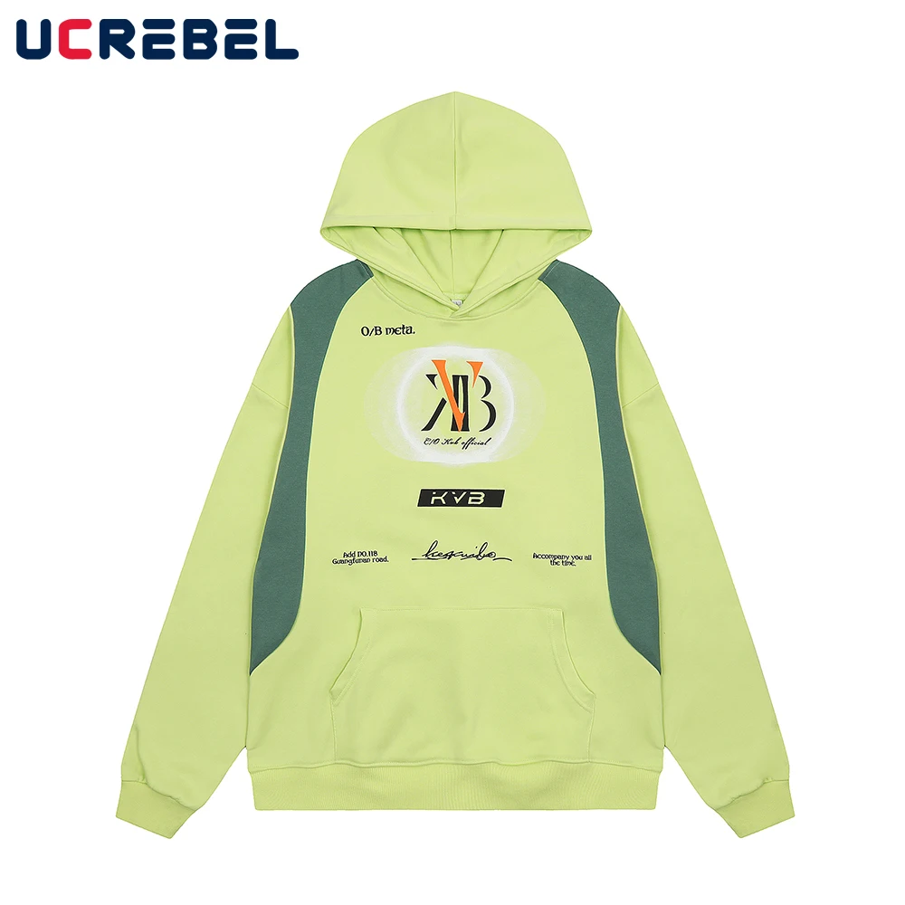 

Толстовка мужская с контрастными панелями, Повседневная Уличная одежда, свободные худи с длинным рукавом и принтом, осень