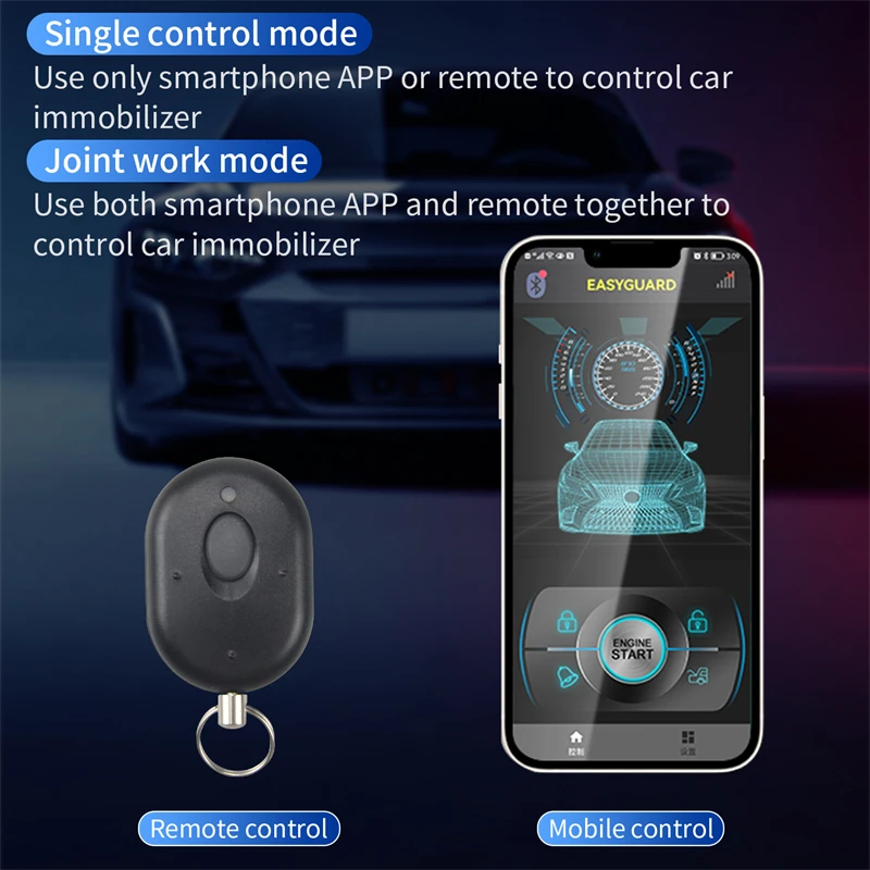 Фото EASYGUARD Im003 Умный автомобильный беспроводной иммобилайзер с управлением через приложение для смартфона, RFID, 2.4GH, Bluetooth, автоматическая блокировка/разблокировка двигателя, DC12V, простое самостоятельное подключение. №3