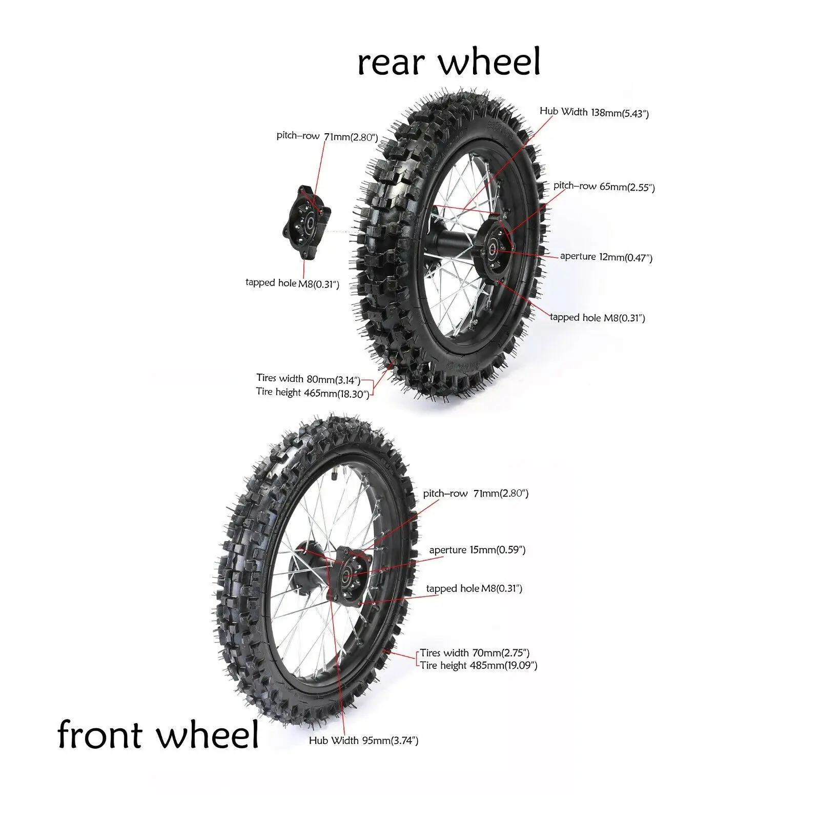 Передняя и задняя покрышка колеса для велосипеда KLX110 KX65 XR70 15 мм 60/100-14 80/100-12