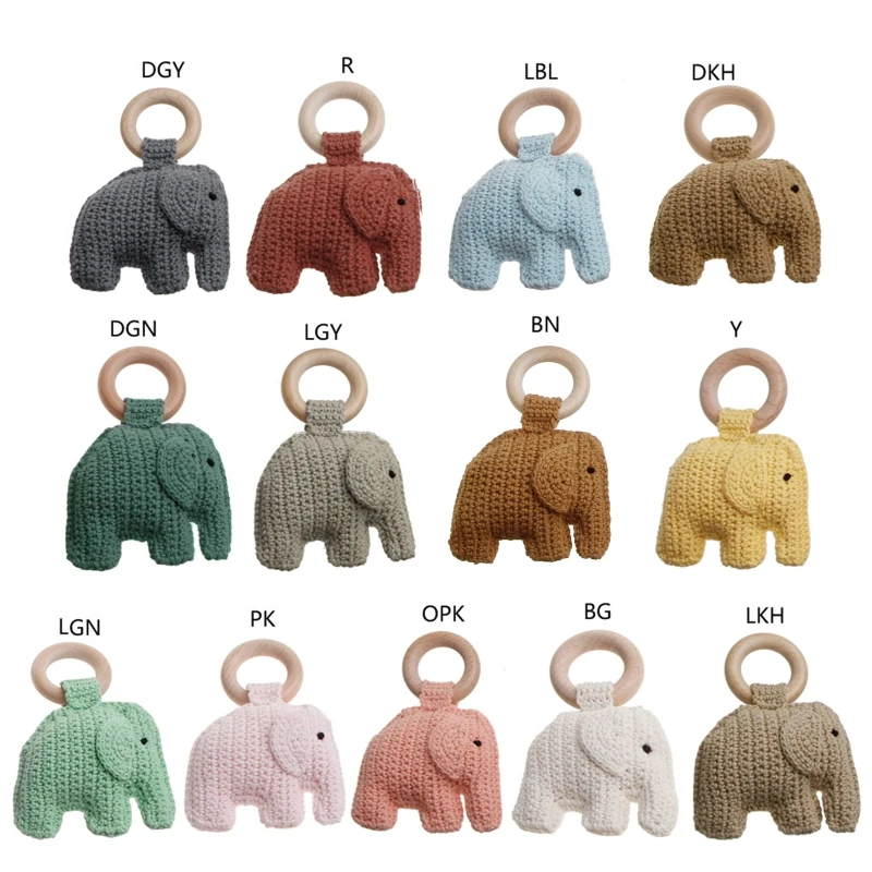 

Natural Elephant Crochet Teether Toy Rattle Soother Molar for PLAY Toy Teething Relief Ring Sore Gum Kid Teether Product