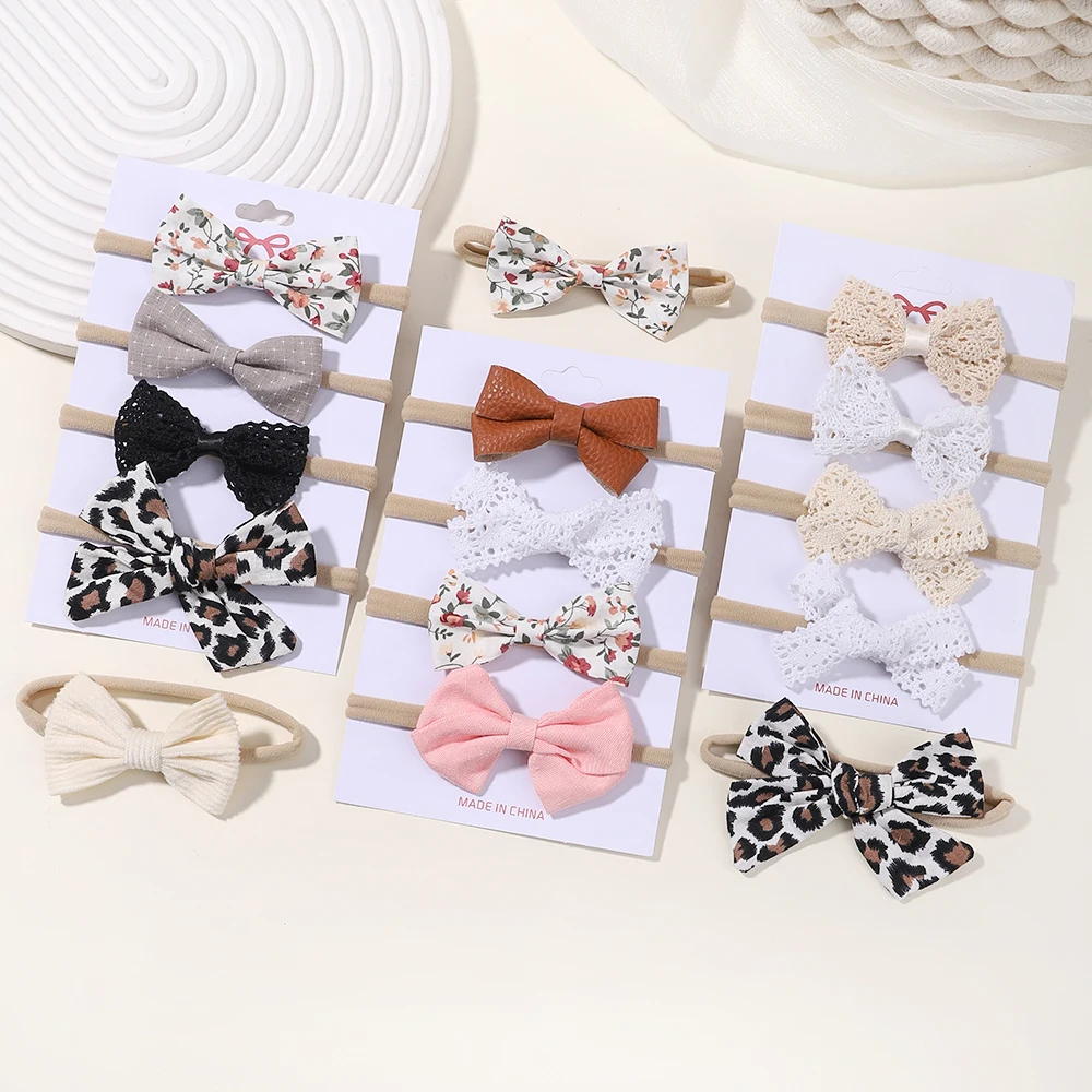 

4Pcs/set Lovely Bows Headband Cotton Linen Lace Printed Baby Headband for Girl Newborn Headwear Hair Bands Kids Hair Accessories