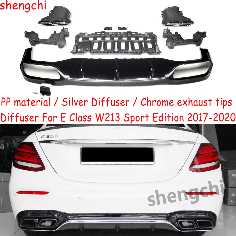 Серебряный диффузор для заднего бампера Mercedes Benz E Class W213 Sedan Sport Edition задний 2017-2020
