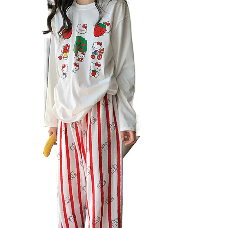 Женская Осенняя Пижама повседневные контрастные полосатые брюки милый