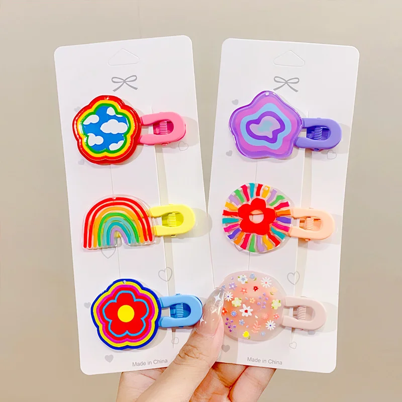 

Acrylic Cartoon Color Rainbow Flower Cloud Hair Clip For Girl Children Cute Kawaii Fairy Traceless Hairpin Fashion Accessories