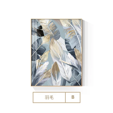 Абстрактные золотые перья настенная Картина на холсте в скандинавском стиле синий белый плакат печатная фотография для гостиной отеля