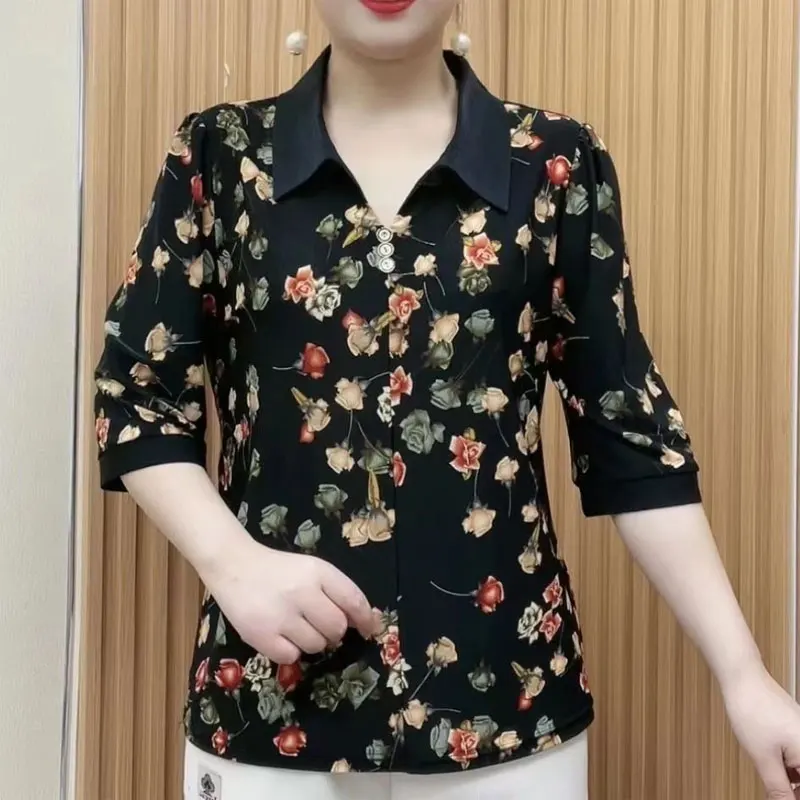 Женская винтажная блузка с отложным воротником и пуговицами