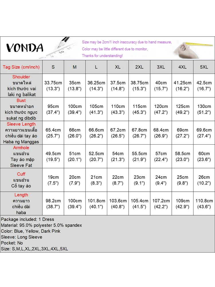 Женское богемное платье больших размеров VONDA 2024 повседневное длиной до колена с