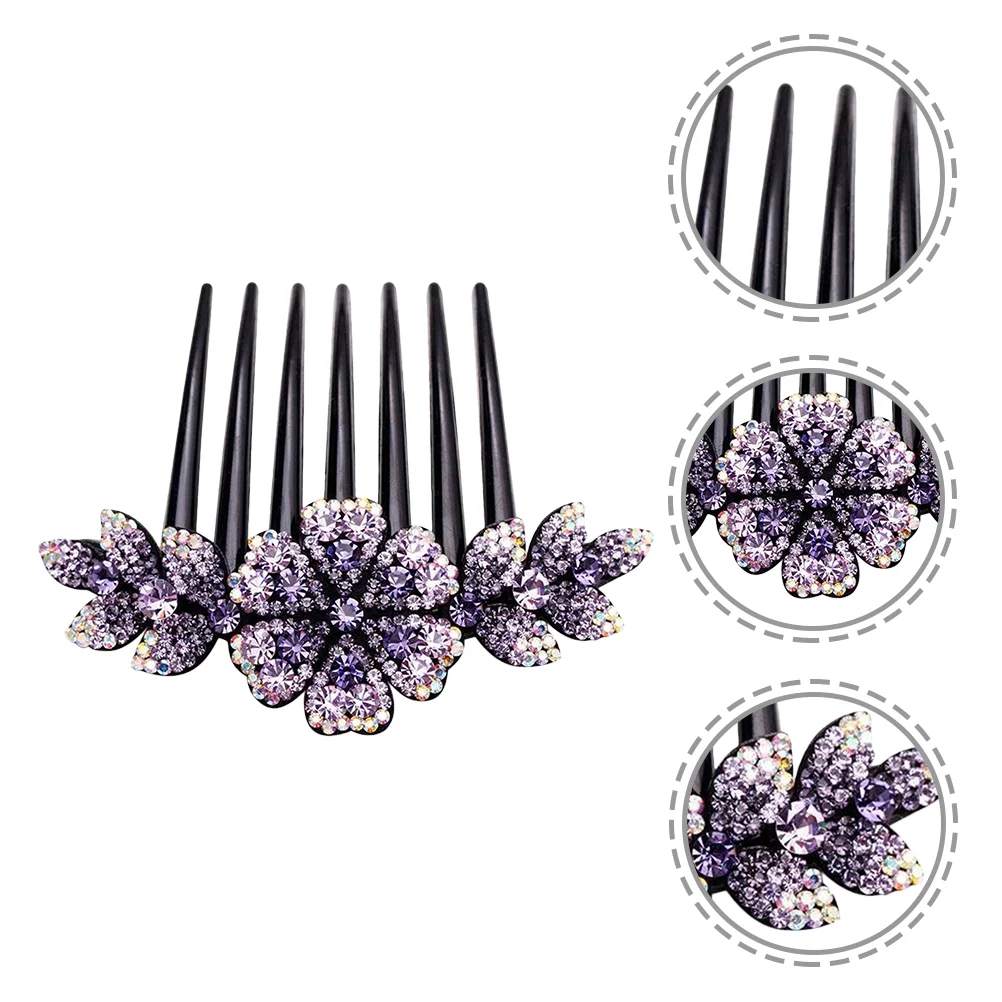 

2 Pcs Hair Comb Flower Bun Rhinestone Rhinestones Crystal Alloy Miss Combs Women