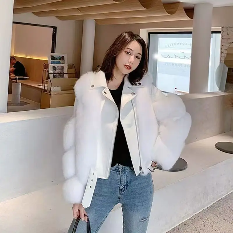 Women's Fashion Imitation Fur Female 2022 New Imitation Fox Fur Biker Coat Large Size Coat Autumn and Winter Young Coat