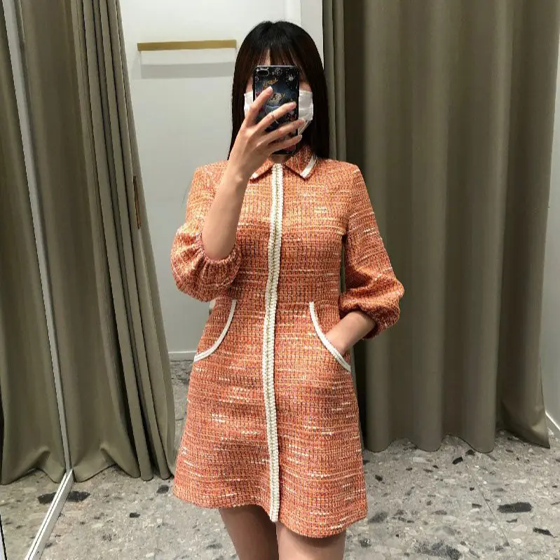 

2022 spring summer women's dress French elegant wind coarse flower Lapel dress