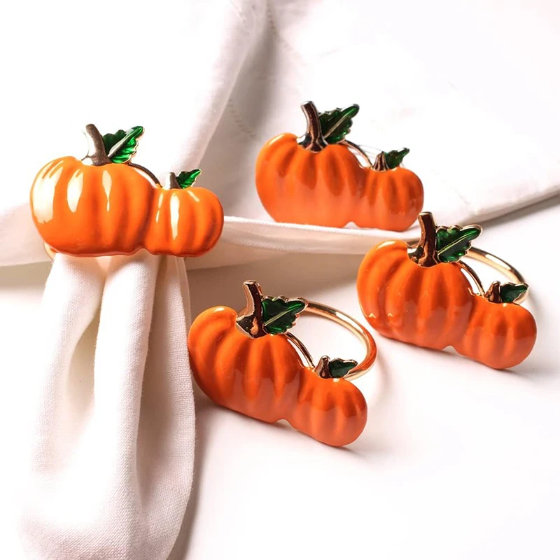 

4PC Pumpkin Metal Napkin Rings Bracket for Personalized Weddings Thanksgiving Easter Halloween Celebrations Table Setting Decor
