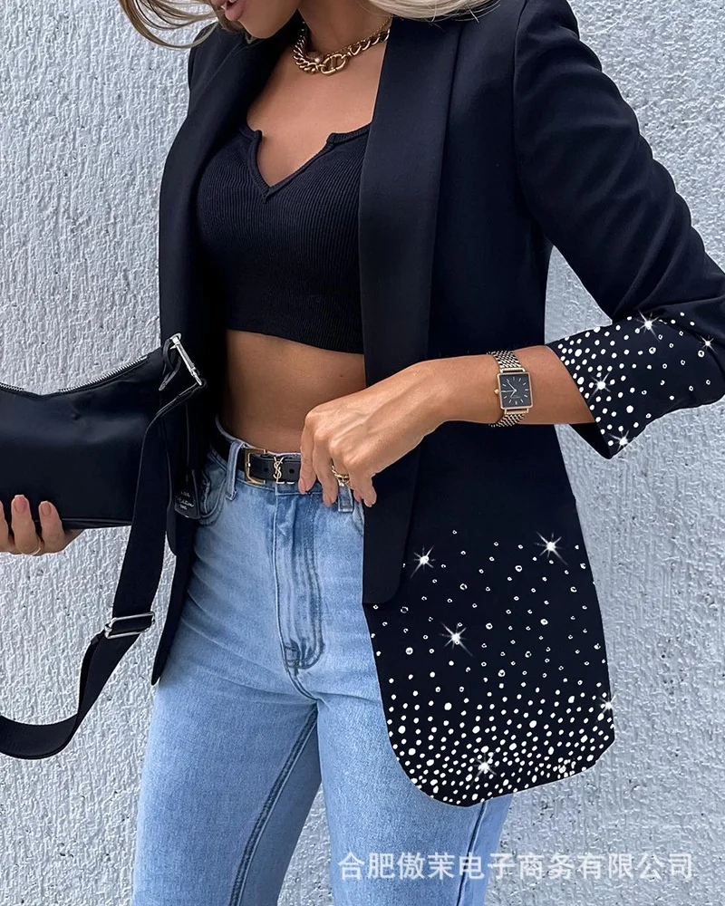 

Женский блейзер с длинным рукавом, черный блейзер с принтом, осень 2021