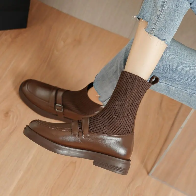 New Women Boots Retro Style Small Leather Shoes Fashion Modern Stretch Boots Ladies Casual Platform Shoes Spring Autumn Boots