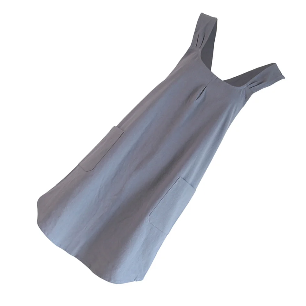 

Pinafore Apron Cross Back Aprons Pinafore Dress with Two Pockets Japanese Style for Cooking Housewarming Gardening Grey