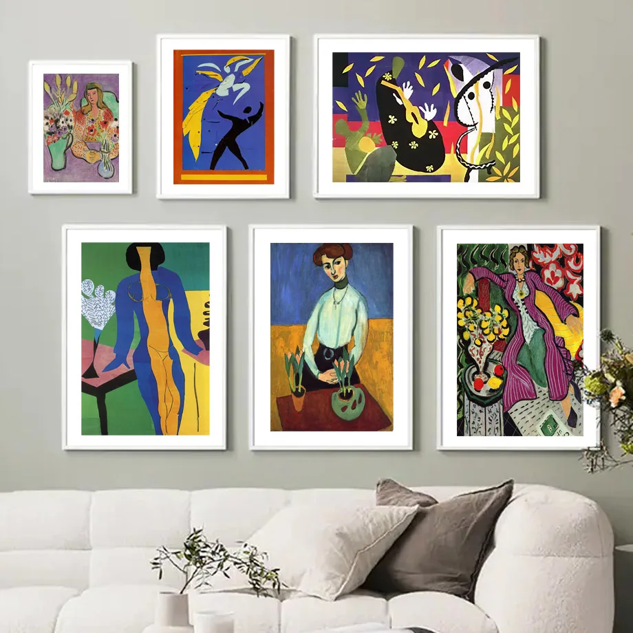

Абстрактный скандинавский постер Matisse, женское фиолетовое пальто, тюльпан, девушка, Золотая рыбка, Настенная картина, холст, картина, Декор, ...