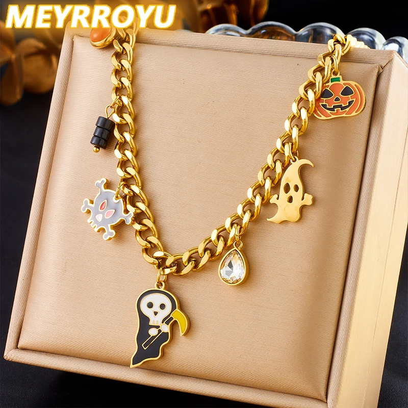 MEYRROYU из нержавеющей стали 316L милое забавное ожерелье Жнец смерти серп тыква на