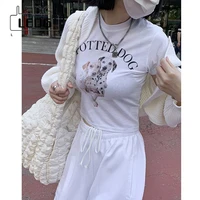 ledp fashion crop top dalmatians print short sleeve t shirt kawaii summer streetwear sexy slim print white t shirt women y2k top