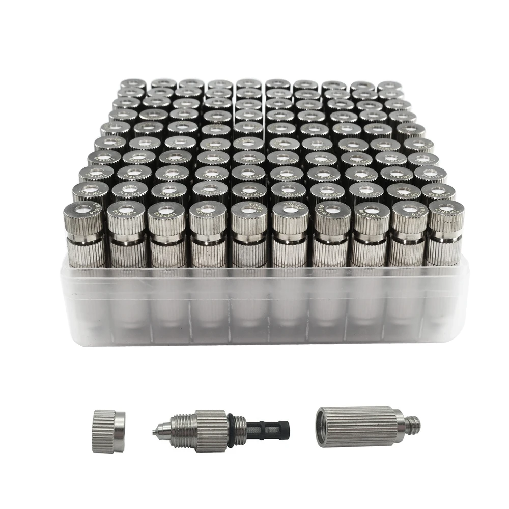 

100Pcs 3/16 Thread High Pressure Mist Nozzle with Filter Anti Drip Fogging Sprinkler Garden Agriculture Cooling Humidfy Fittings