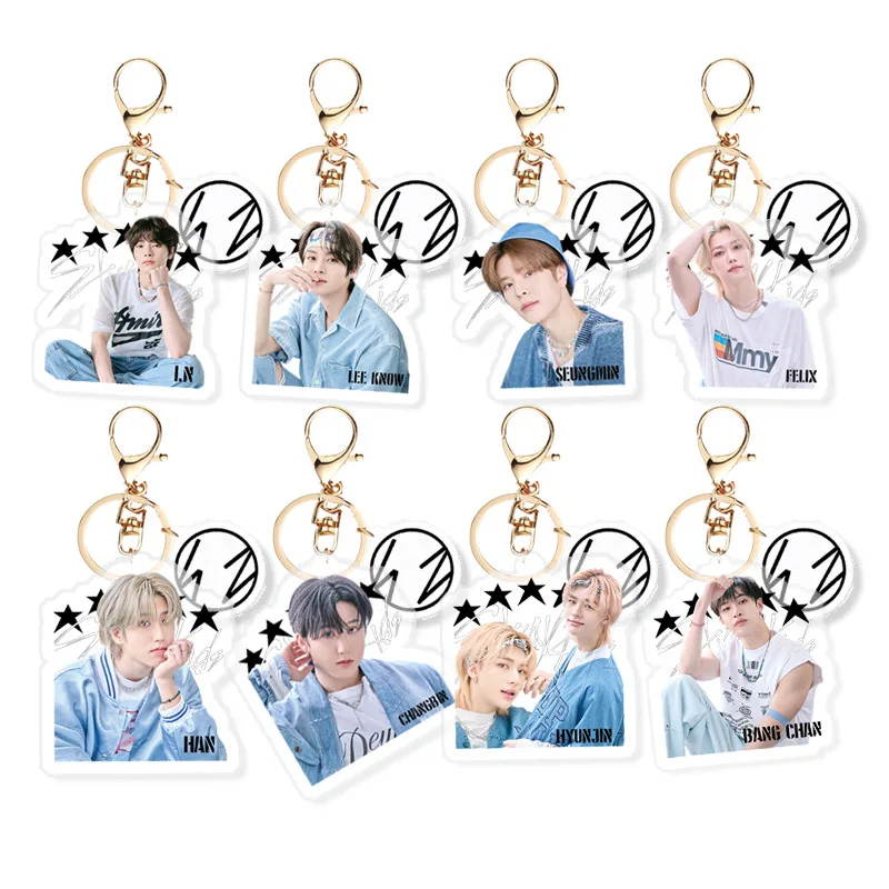 

KPOP StrayKids New Album 5-STAR Pendant Keychain Two-Sided Printing Acrylic Keyring Stray Kids HyunJin Felix Fans Gifts
