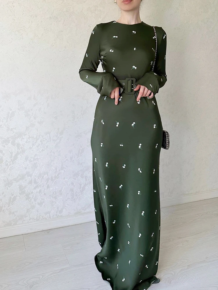 

Dresses for Women's 2023 New Autumn Satin Long Sleeves Elegant Party Dresses Korean Fashion Foral Long Dresses Women's Clothing