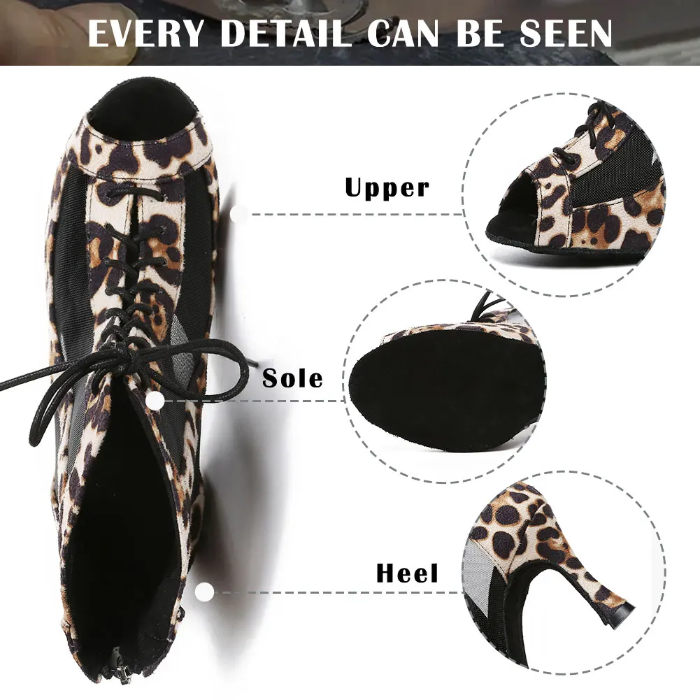 SWDZM Women Latin Dance Shoes Jazz Tango Dance Shoes for Ladies Leopard High Heels Salsa Dancing New Ballroom Boots Indoor