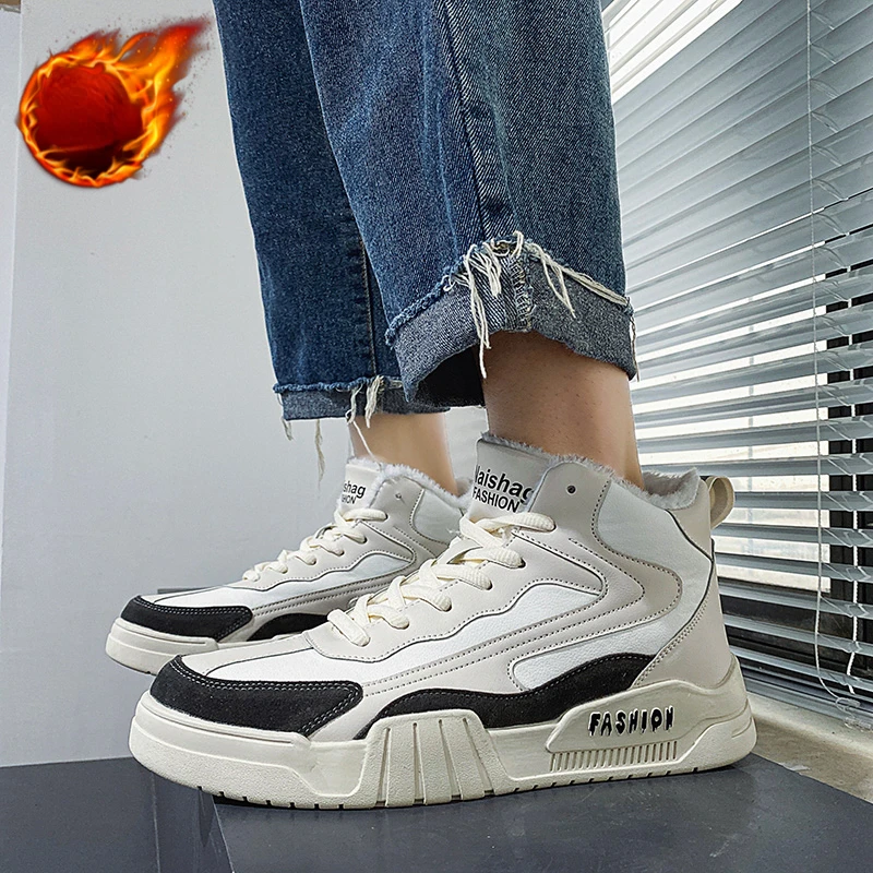 

Кроссовки мужские зимние из ПУ кожи, на толстой вулканизированной подошве