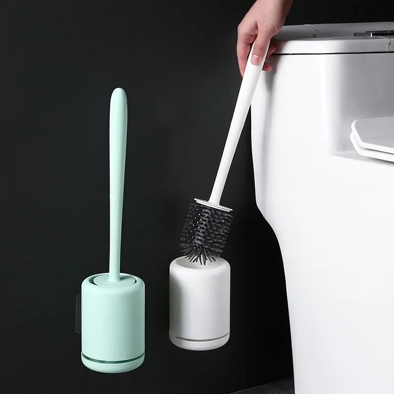

Toilet Brush Water Leak Proof With Hold Silicone WC Flat Head Flexible Soft Bristles Brush Quick Drying Bathroom Accessories
