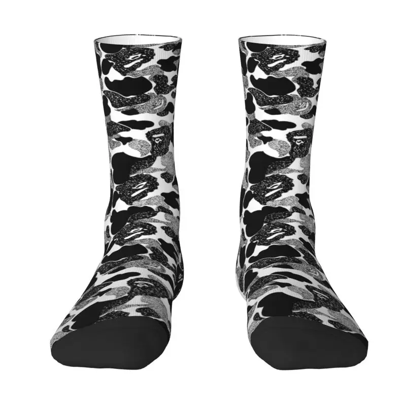 

Classic Camo Mens Crew Socks Unisex Cute 3D Printed Camouflage Pattern Black And White Dress Socks