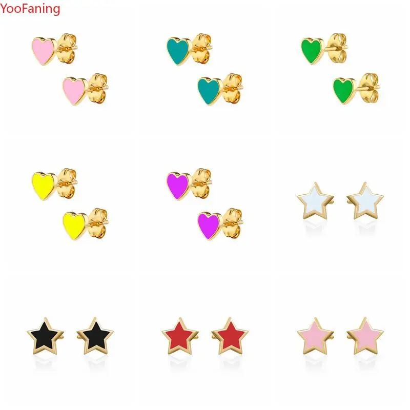 

YooFaning Woman's Stud Earrings 925 Sterling Silver Needle Neon Huggies Earring Enamel Dripping Oil Cartilage Heart/star Earring